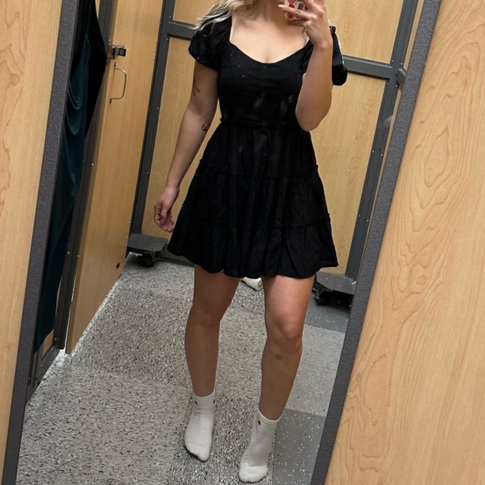 Goth girl Black puff sleeve tiered mini dress